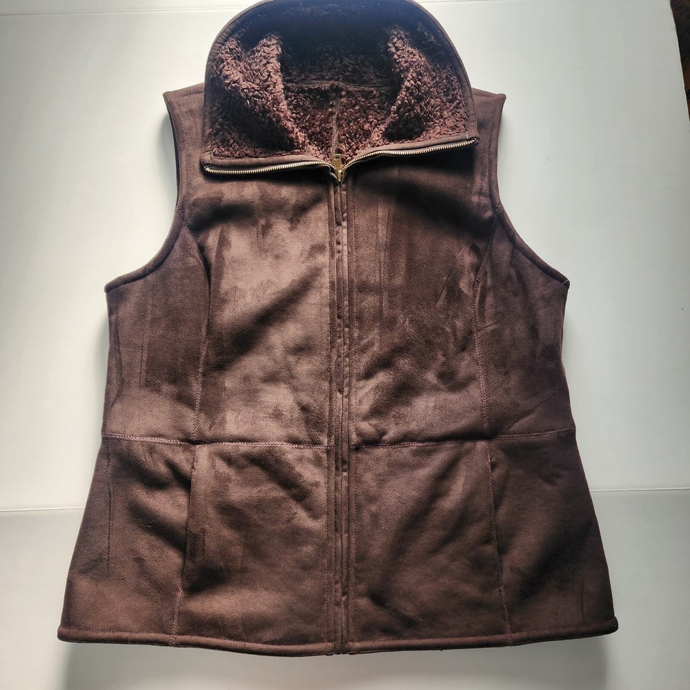 Talbots Brown Suede Sherpa Interior Vest Size Large NWT‎